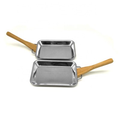 4PCS stainless steel BBQ grill pan set with wooden handle