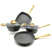 HOT SALE KITCHENWARE ALUMINUM COOKWARE SET WITH WOODEN HANDLE