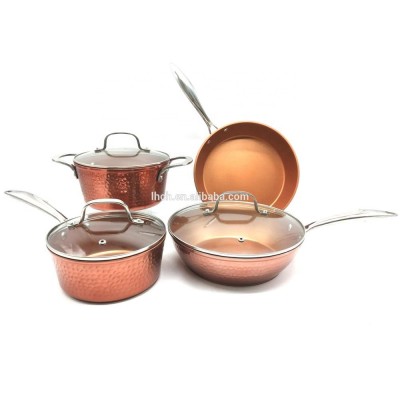 HAMMER PATTERN EXTERIOR / GOLDEN COLOR FORGED ALUMINUM COOKWARE SET