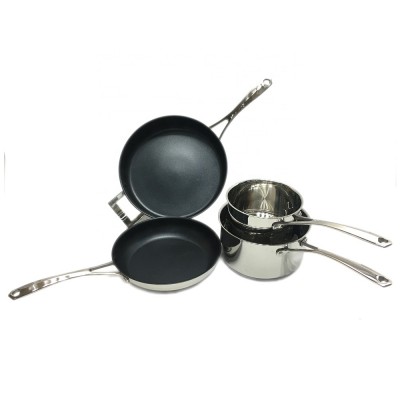 4pcs Cook Pots Pans Casserole Steamer Fry Pan Frying Stainless Steel Pot Soup & Stock Cookware With Non Stick Coating