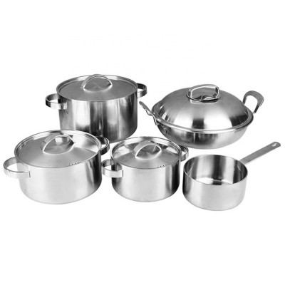 American European Style 5pcs Casserole Cookware Set Tri ply Stainless Steel Straight Cookware set For Induction Non-Stick Cooker