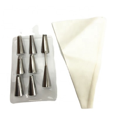 9pcs nozzles set stainless steel icing piping nozzles / cake decorating tips kits for cake and cookies with cloth bag