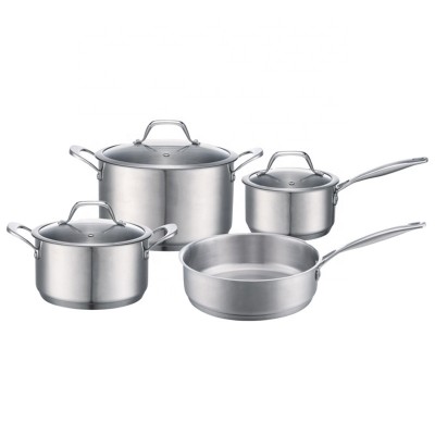 4 Pcs Tri-ply Stainless Steel Cookware Set With Glass Lid Cookware Set For Home Kitchen Cooking