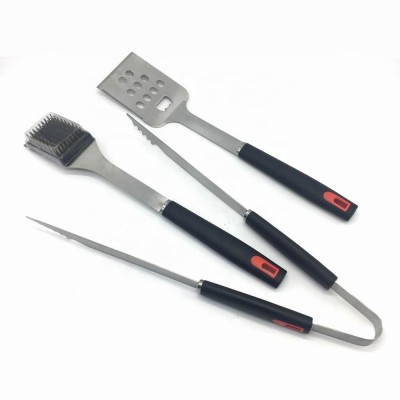 BBQ tools set of 3 pieces with PP handle spatula tongs brush