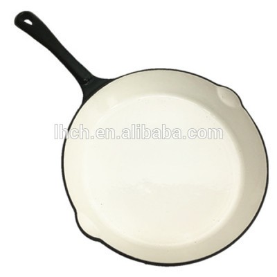 18 cm round porcelain enamel cast iron grill fry pan with long handle