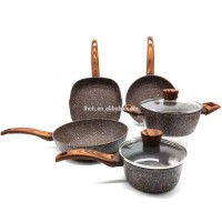 HOT SALE KITCHENWARE ALUMINUM COOKWARE SET WITH WOODEN HANDLE